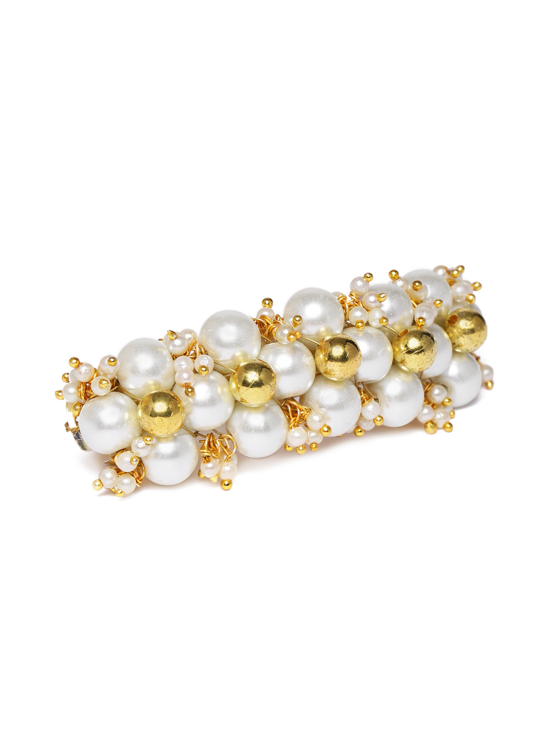 AccessHer Women Gold-Toned & White Embellished Pearls and Beads French Barrette