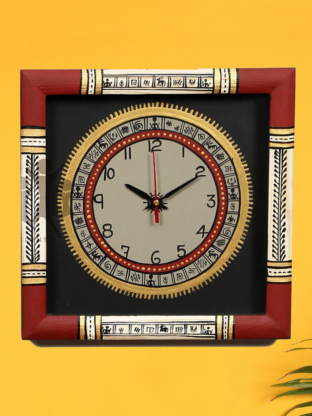 AAKRITI ART CREATIONS Black & Red Warli Art Traditional Wall Clock