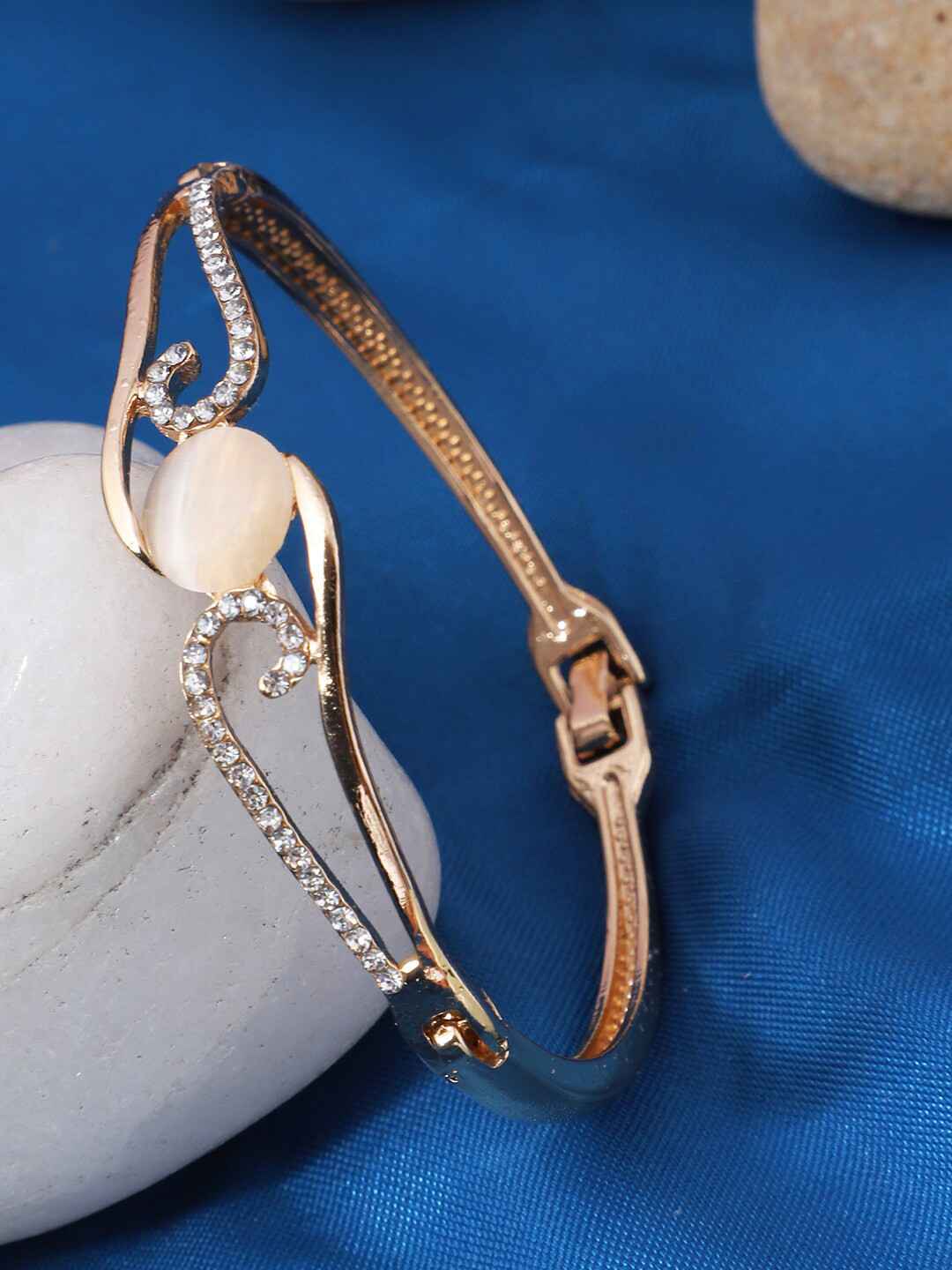 ANIKAS CREATION Brass Handcrafted Rose Gold-Plated Stone Studded Bangle-Style Bracelet