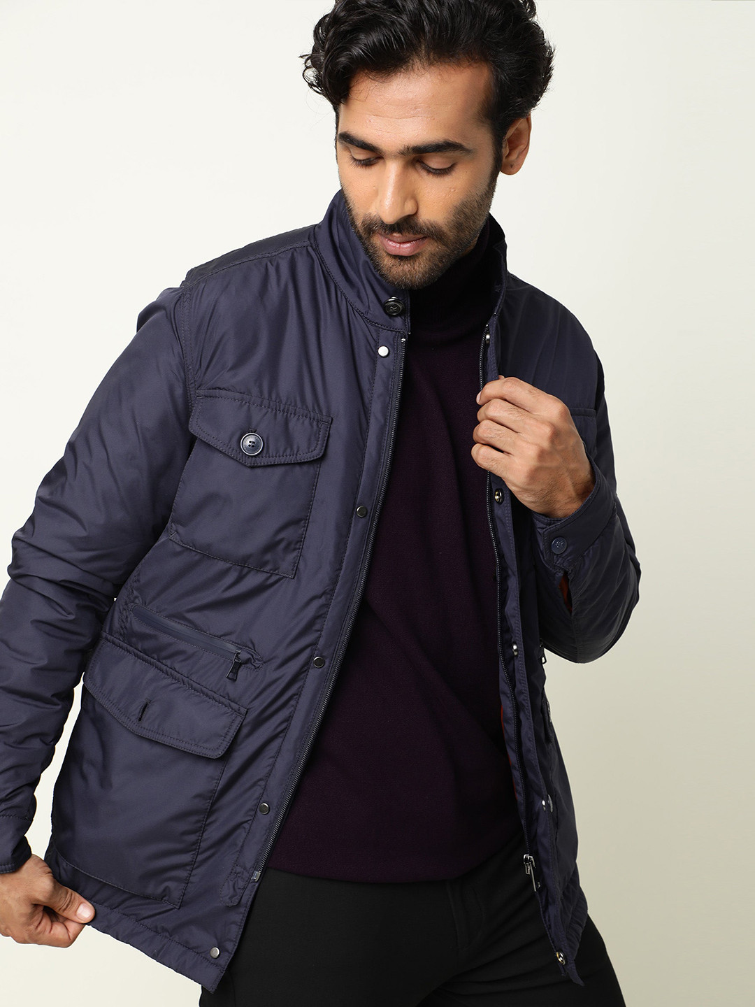 RARE RABBIT Men Navy Blue Tailored Jacket