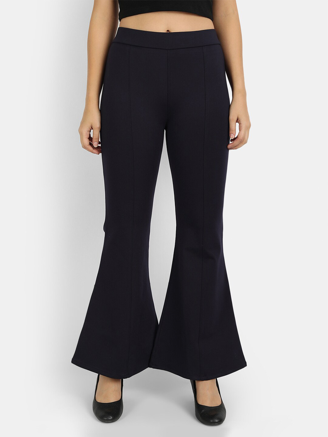 BROADSTAR Women Navy Blue Solid Skinny-Fit Boot Cut Jeggings