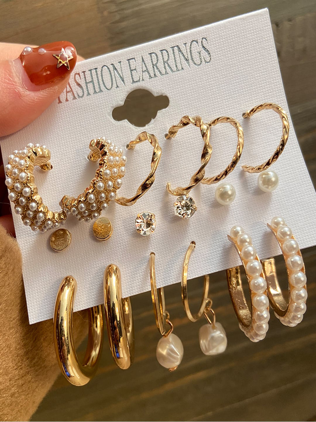 Shining Diva Fashion Women Pack of 9 Gold-Toned Contemporary Half Hoop Earrings
