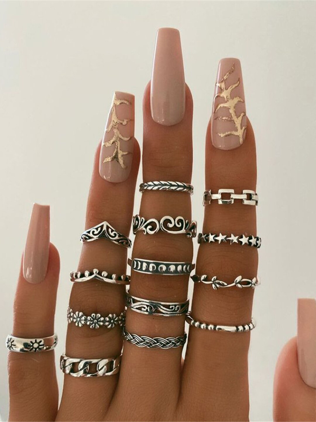 Shining Diva Fashion Set Of 15 Silver-Plated Finger Rings