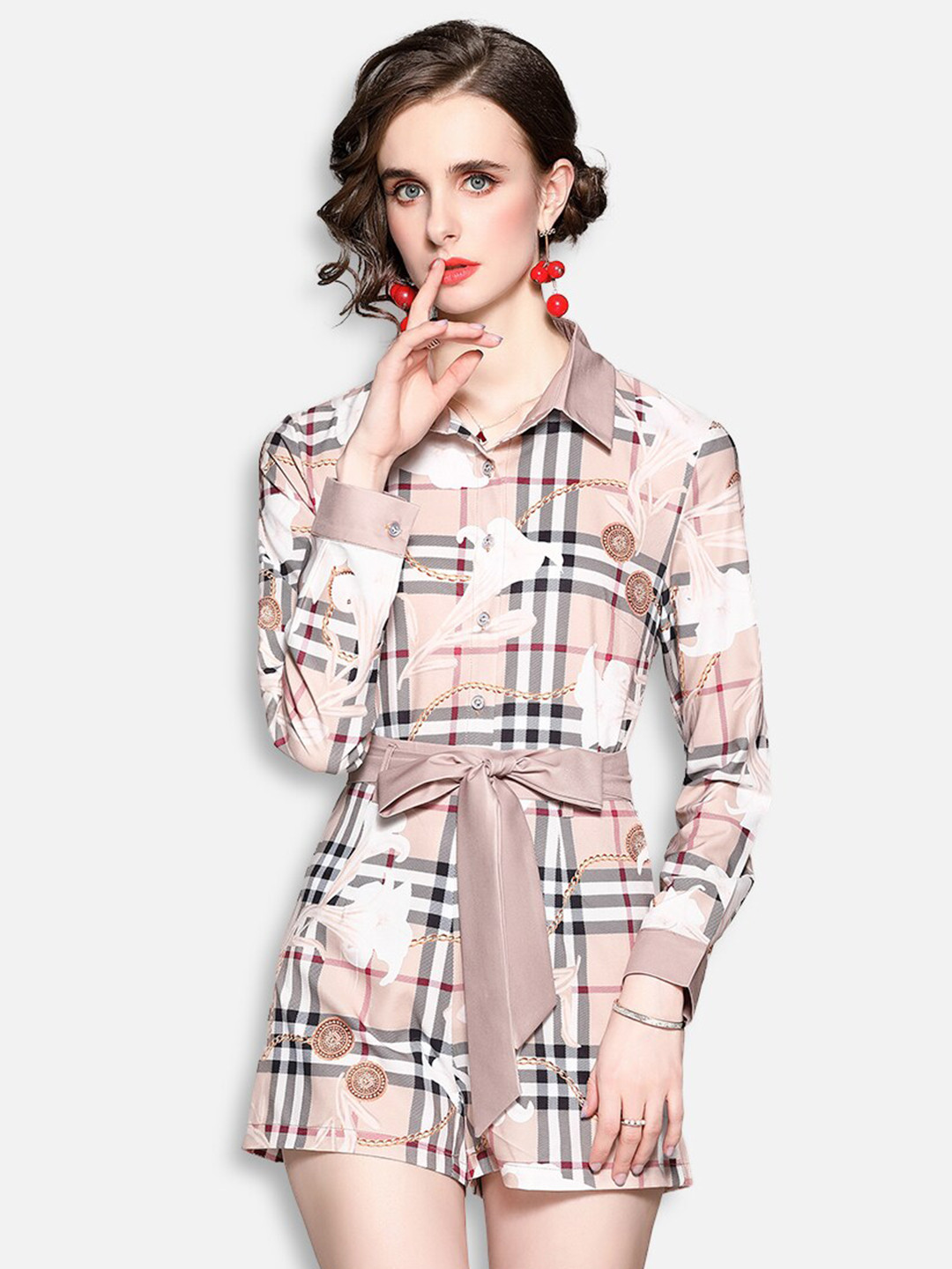 JC Collection Women Pink & Black Printed Shirt with Shorts Clothing Set