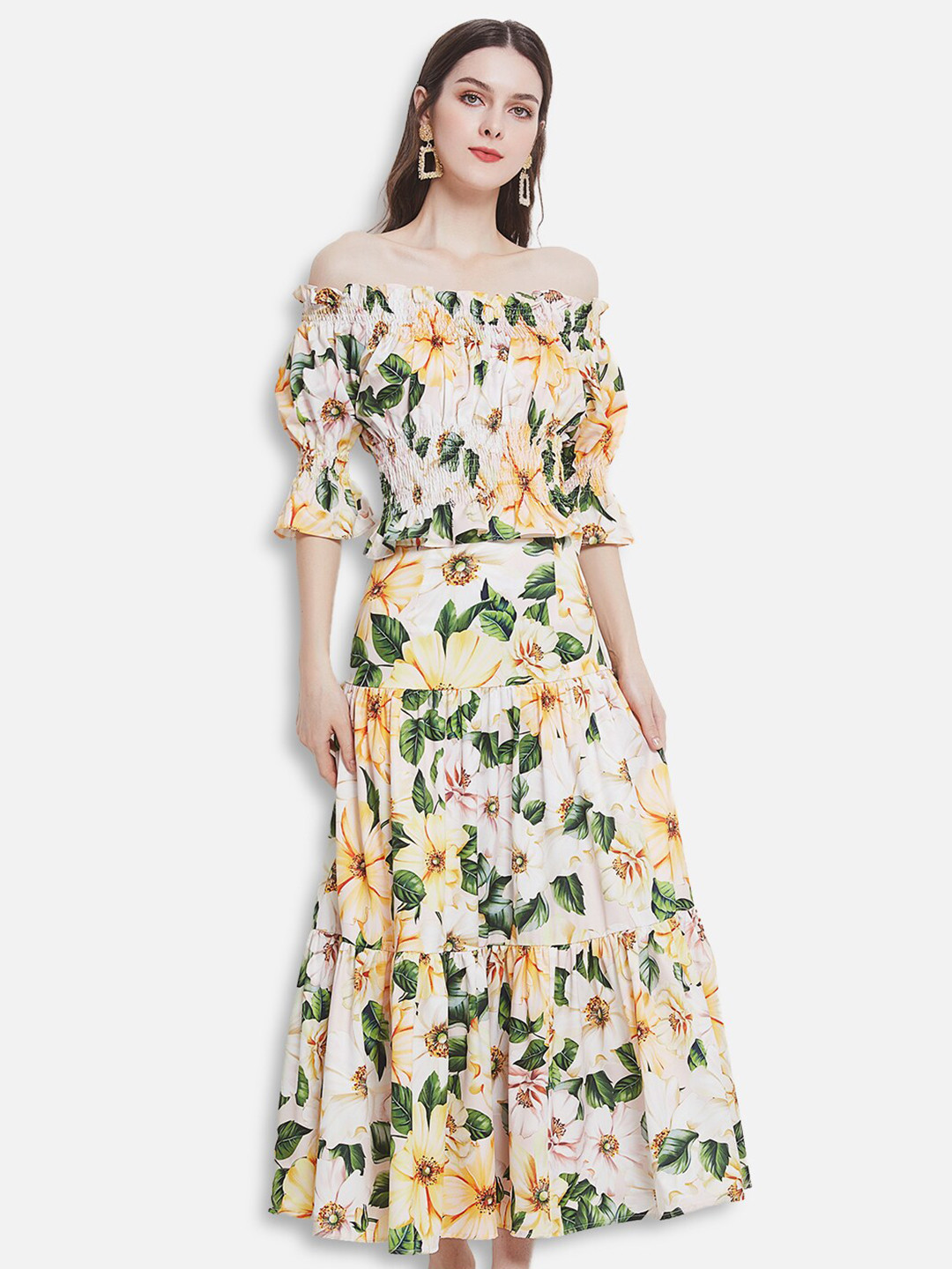 JC Collection Women Yellow & Green Graphic Printed Clothing Set