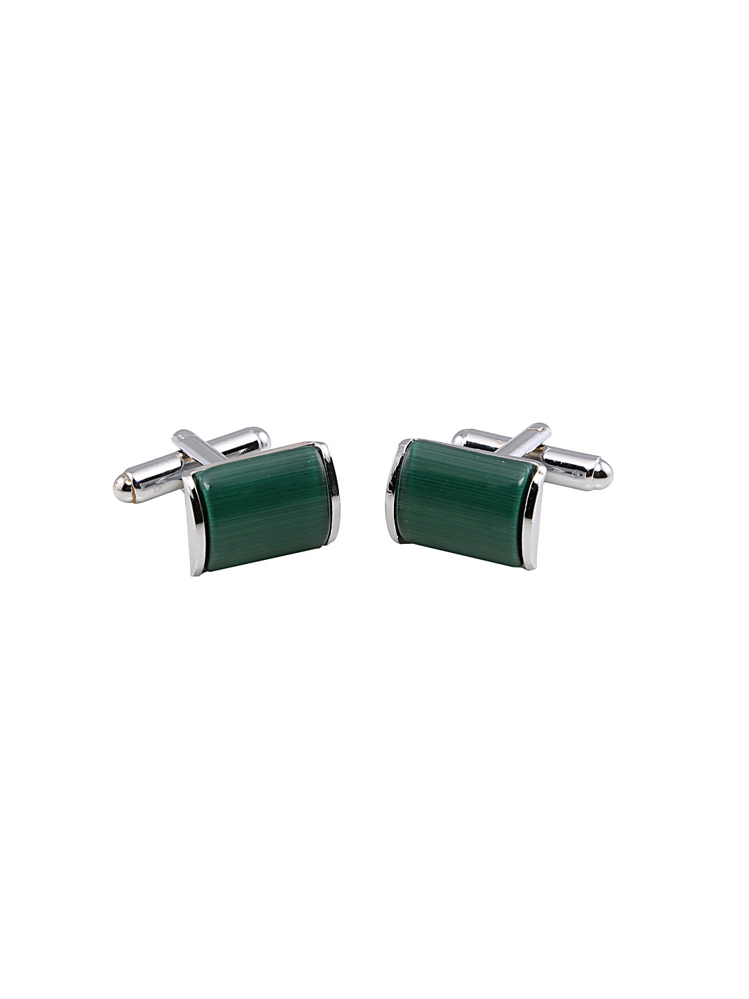 Tossido Silver-Toned & Green Rectangular Cufflinks