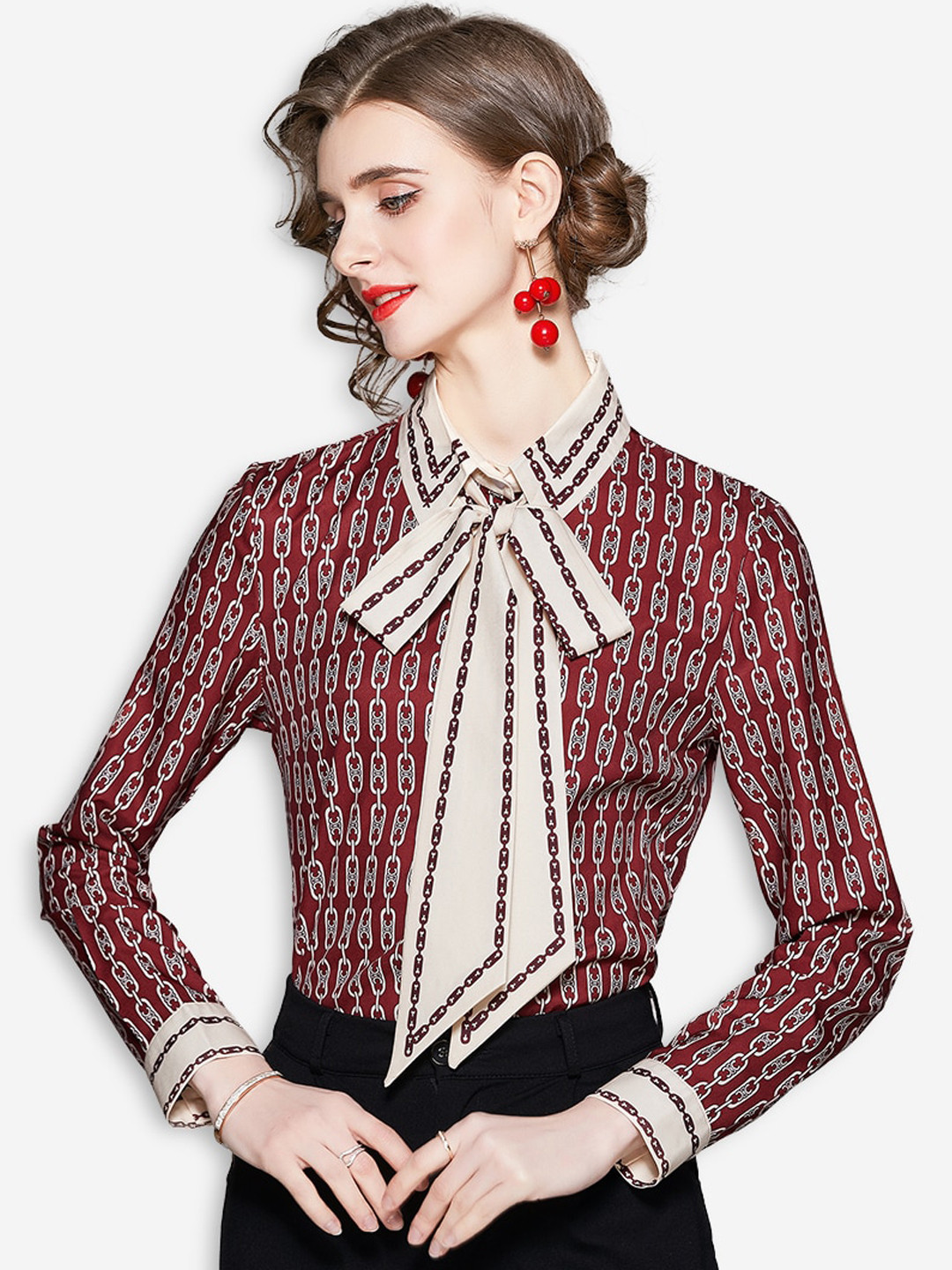 JC Collection Women Red Opaque Printed Casual Shirt