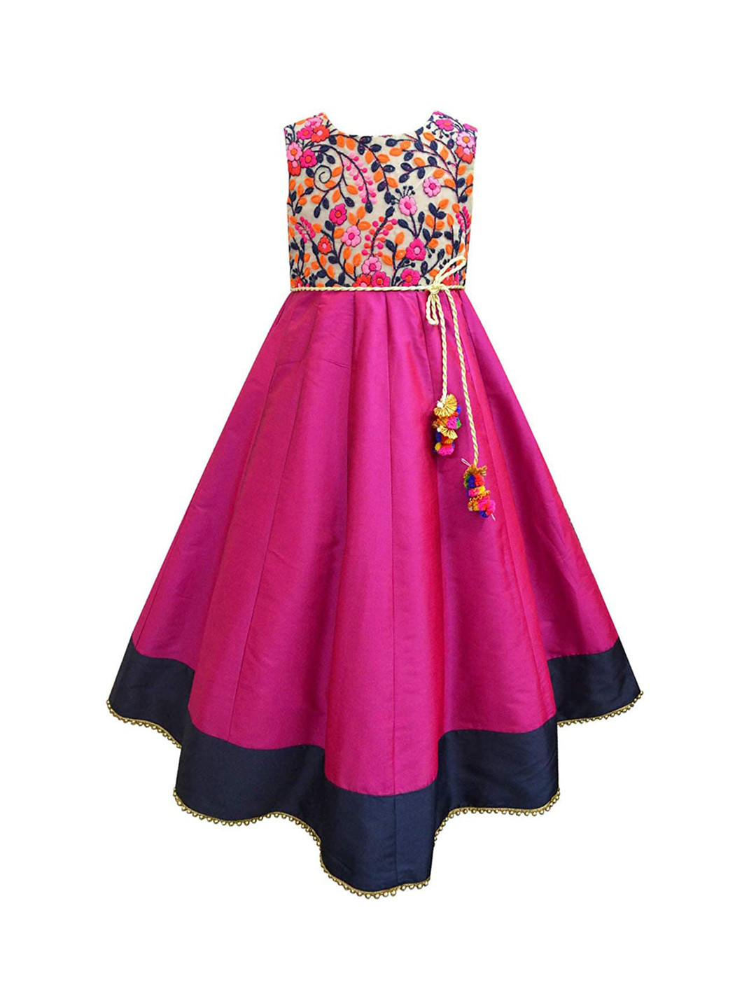 A T U N Girls Pink Floral Ethnic Maxi Dress