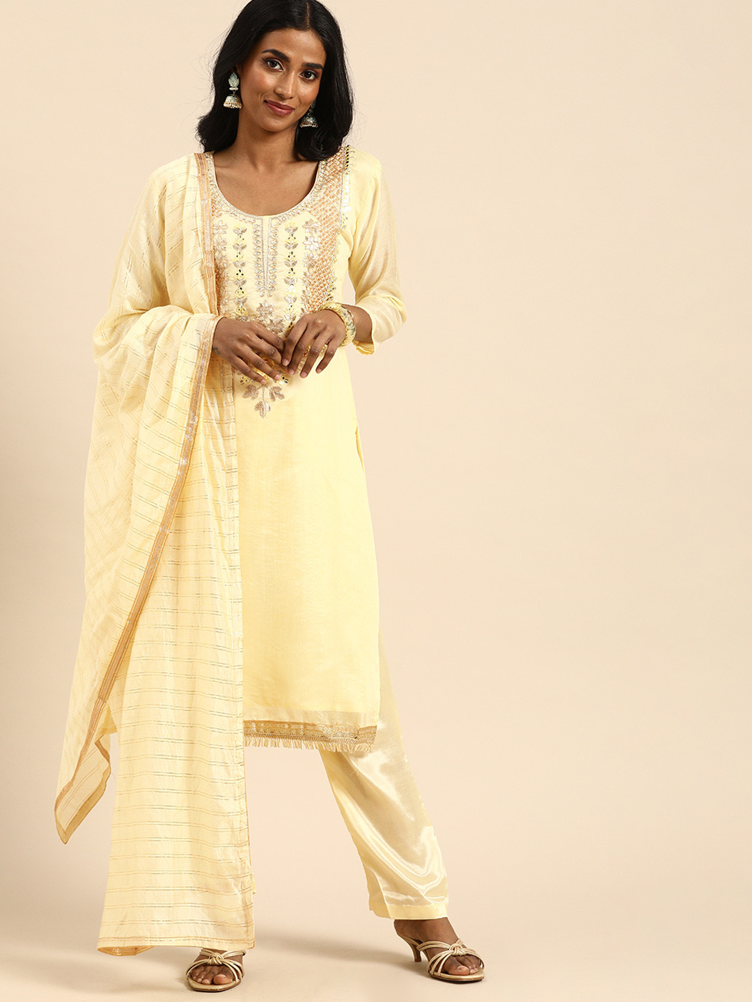 Rajnandini Yellow Embroidered Chanderi sSilk Unstitched Dress Material