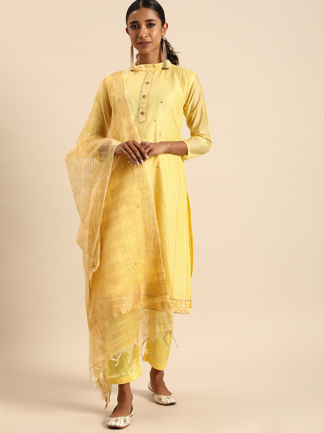 Rajnandini Yellow Embroidered Unstitched Dress Material