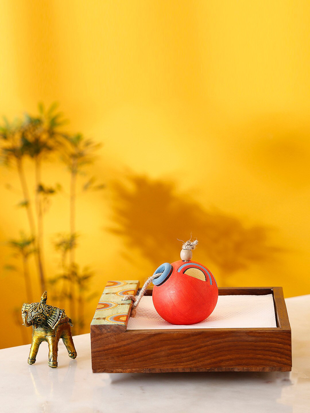 AAKRITI ART CREATIONS Wooden Tissue Holder With Terracotta Pot