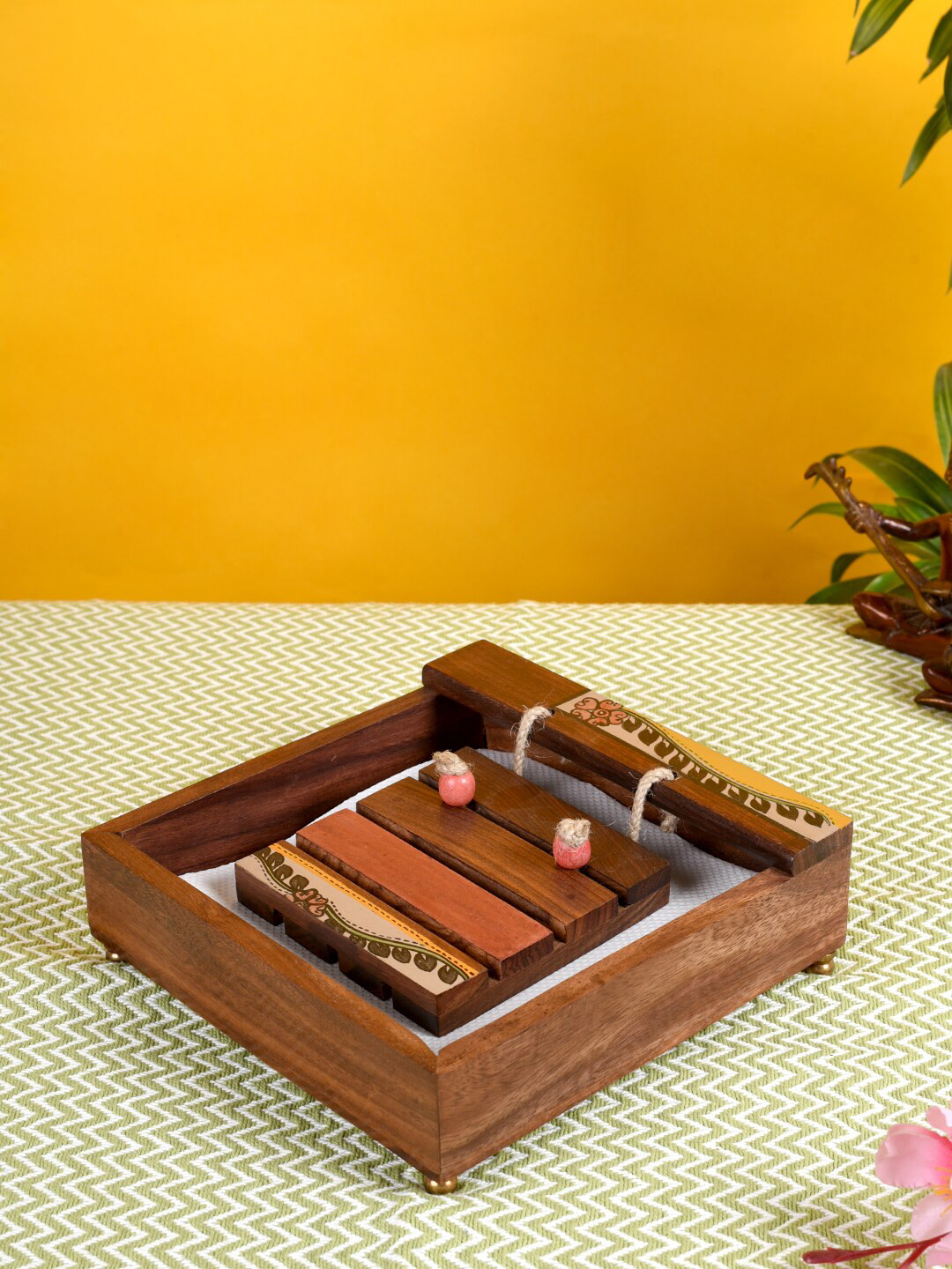 AAKRITI ART CREATIONS Handcrafted Tissue Holder with Coaster