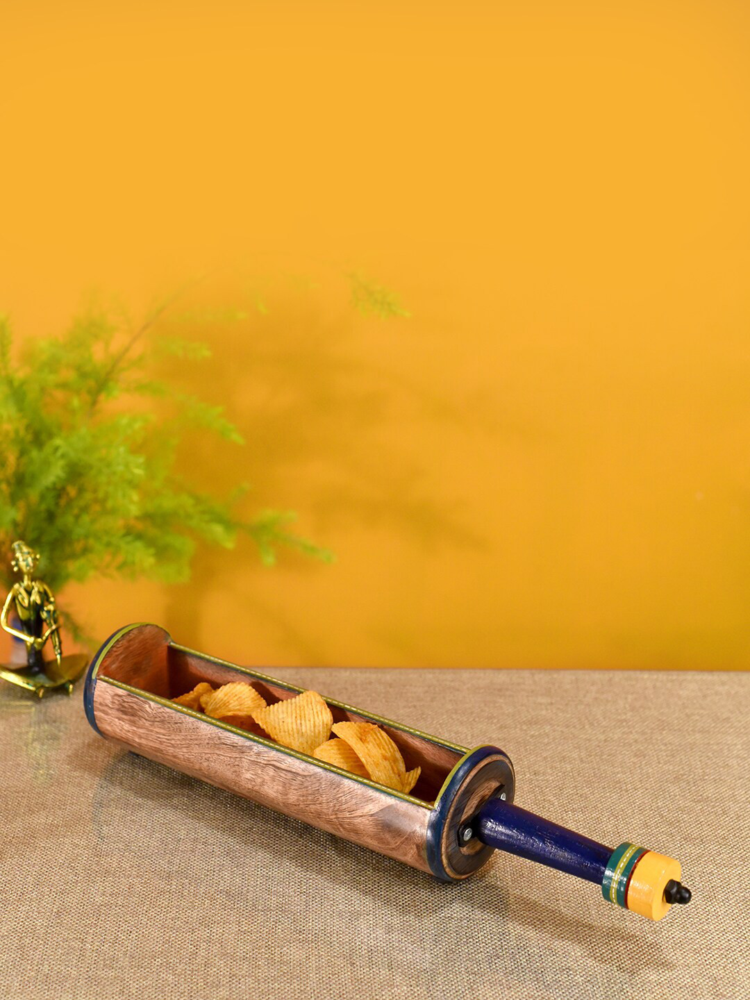 AAKRITI ART CREATIONS Brown & Blue Printed Tubular Snacks Server
