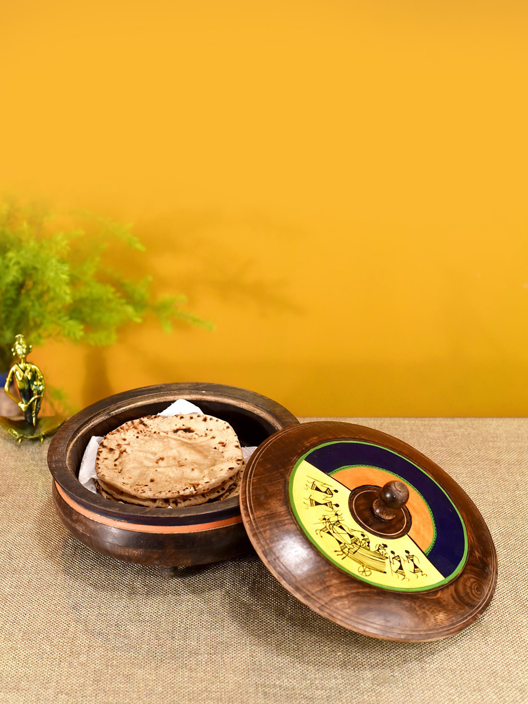 AAKRITI ART CREATIONS Brown & Yellow Handcrafted Mango Wood Casserole