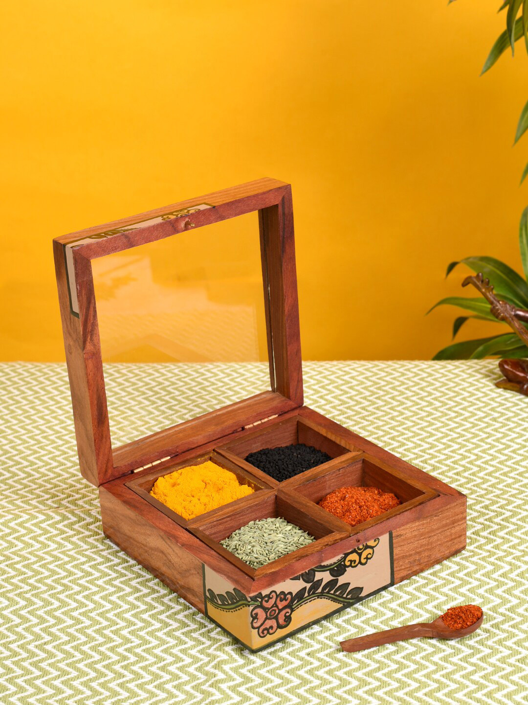 AAKRITI ART CREATIONS 4 Slot Handcrafted Spice Box
