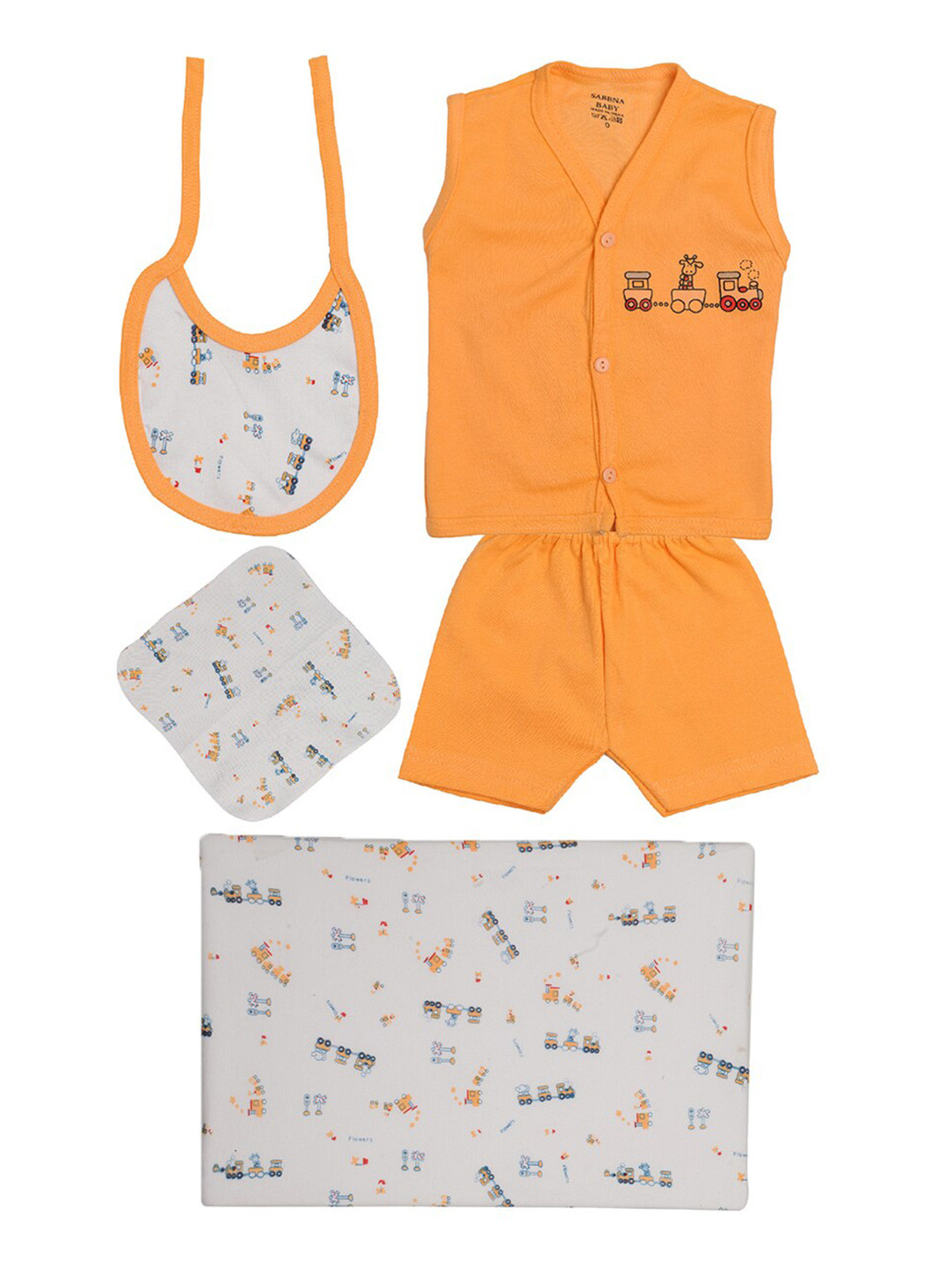 TINY HUG Boys Peach-Coloured & Orange Top with Shorts