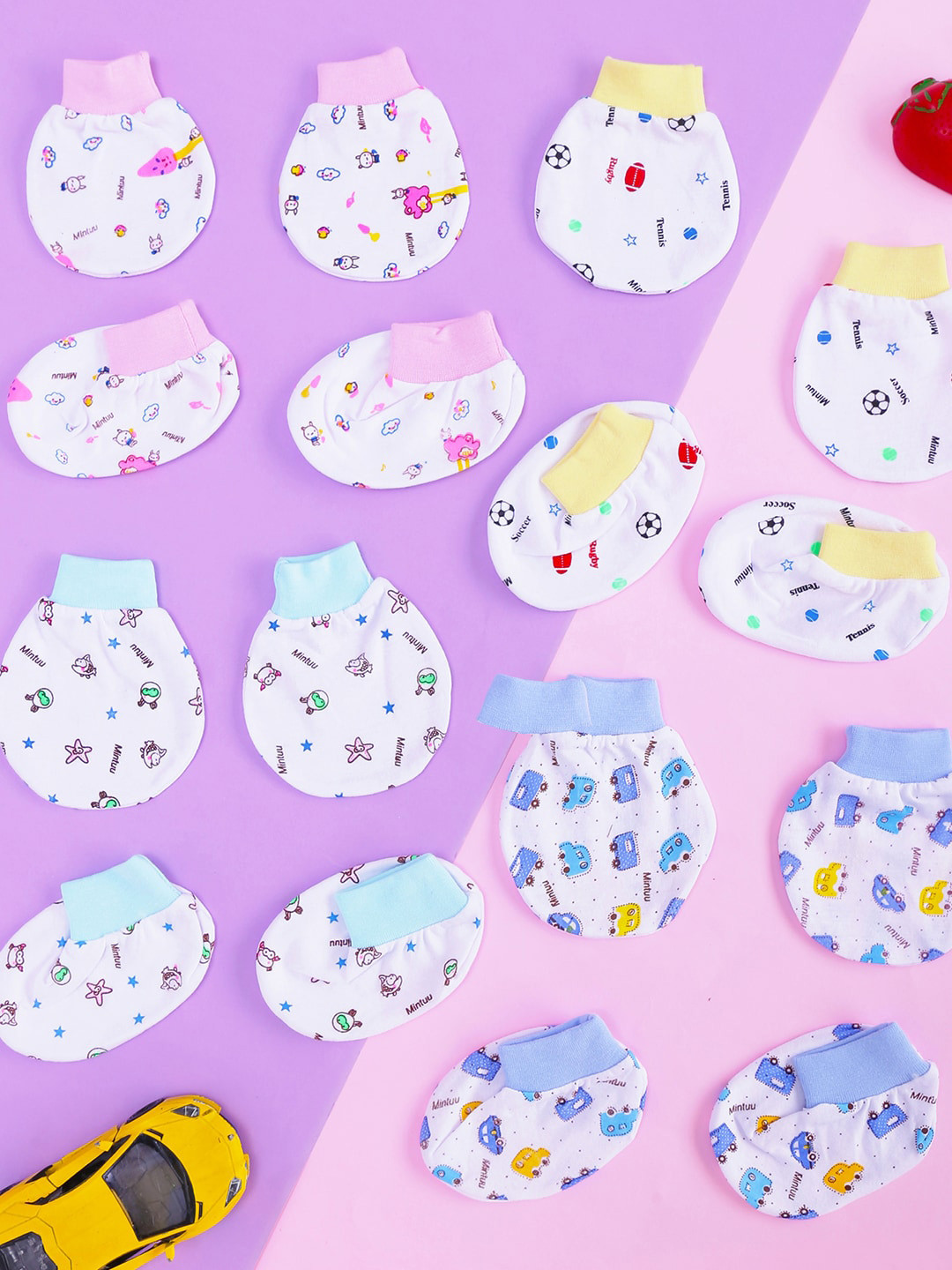 POKORY Kids Violet & Multicoloured Pack Of 4 Printed Mittens & Booties