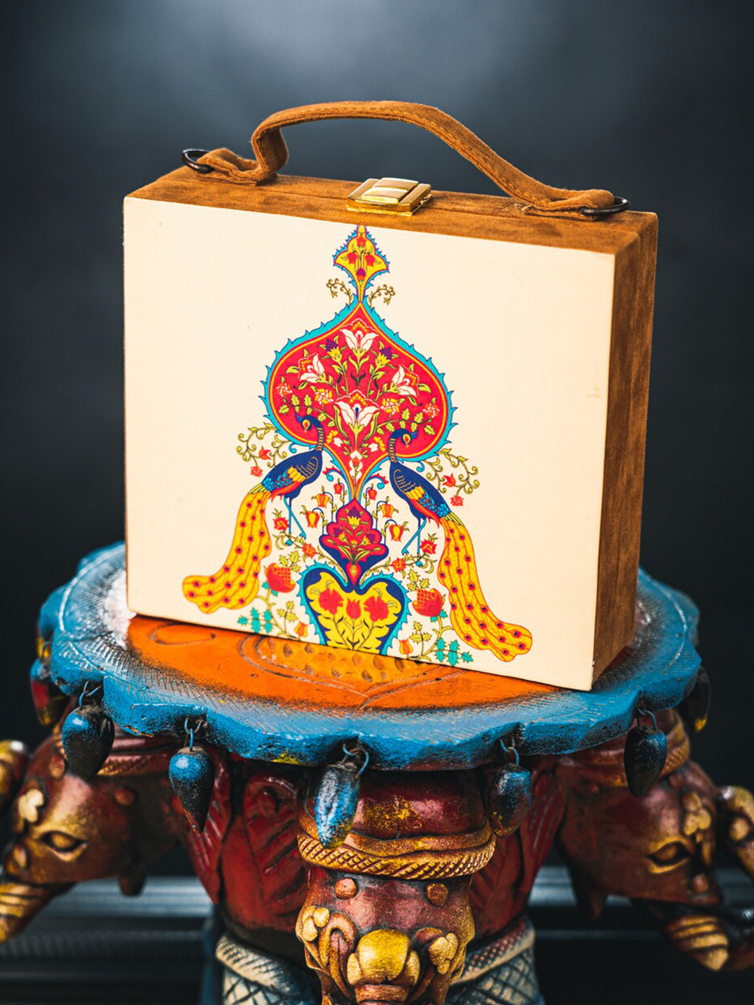 NR By Nidhi Rathi Women Beige & Mustard Traditional Printed Box Clutch