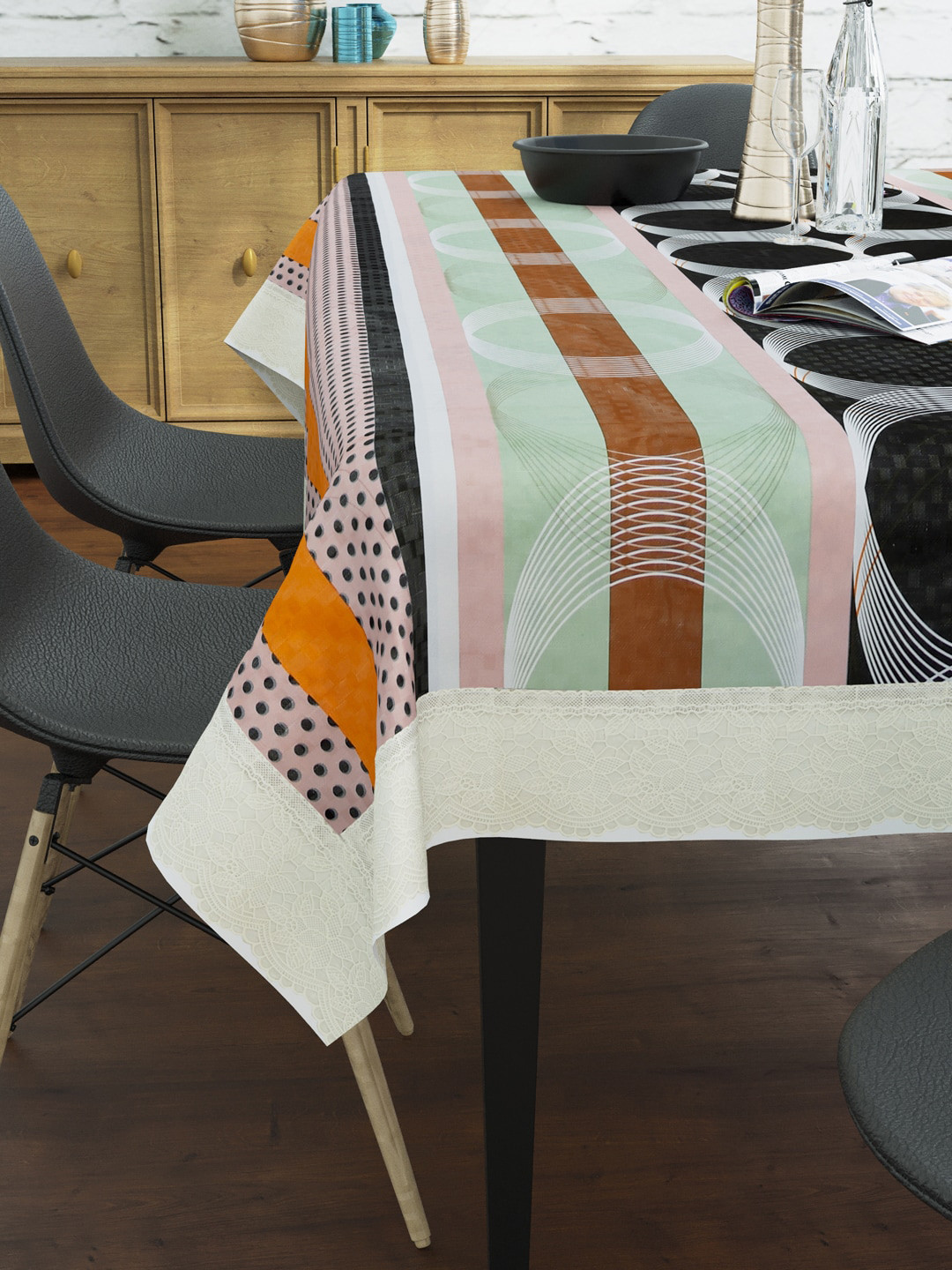 Clasiko Black & Brown Printed Rectangular 6-Seater Table Cover