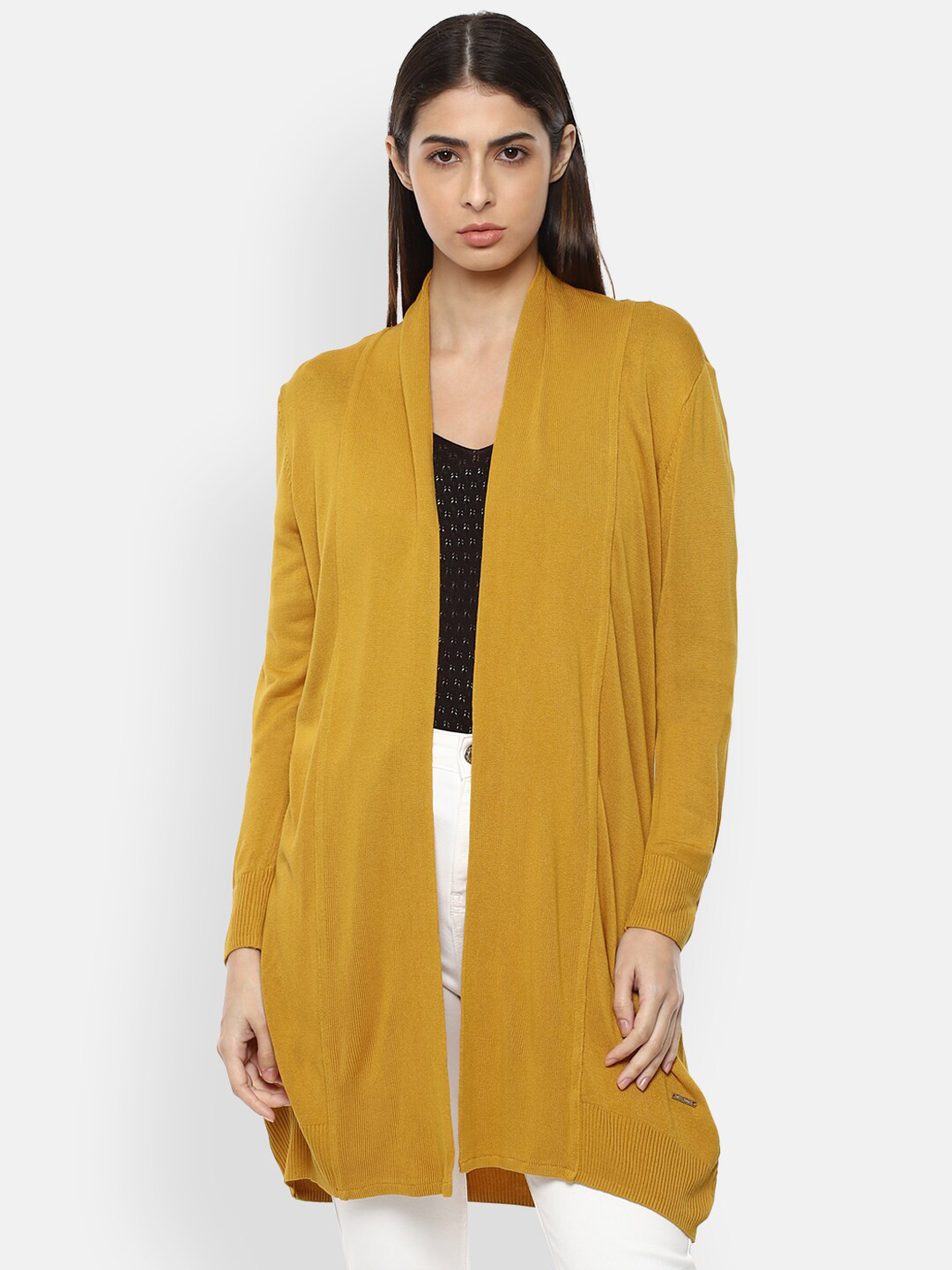 Van Heusen Woman Women Mustard Longline Front-Open Sweater