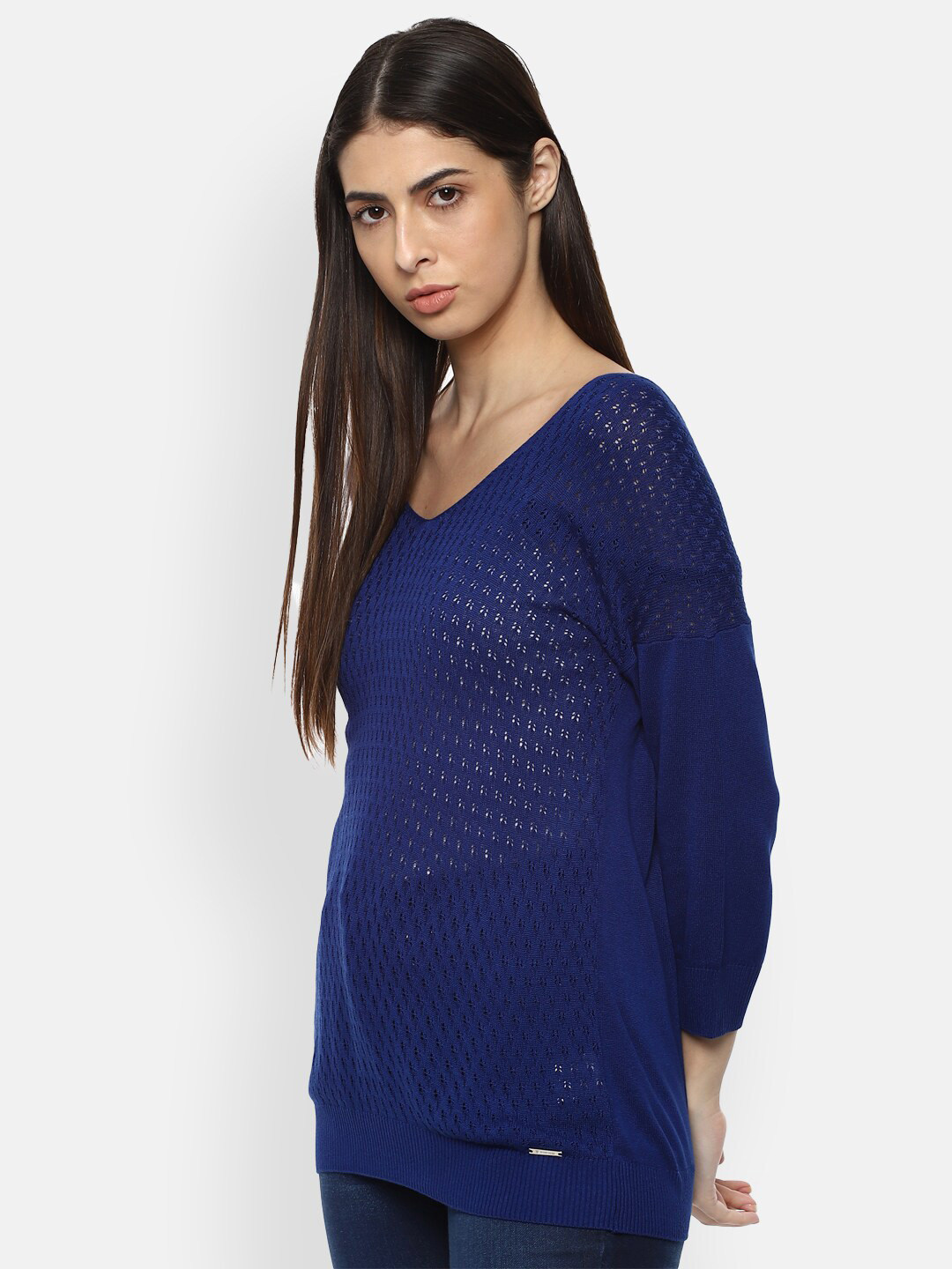 Van Heusen Woman Blue Open Knit Pullover