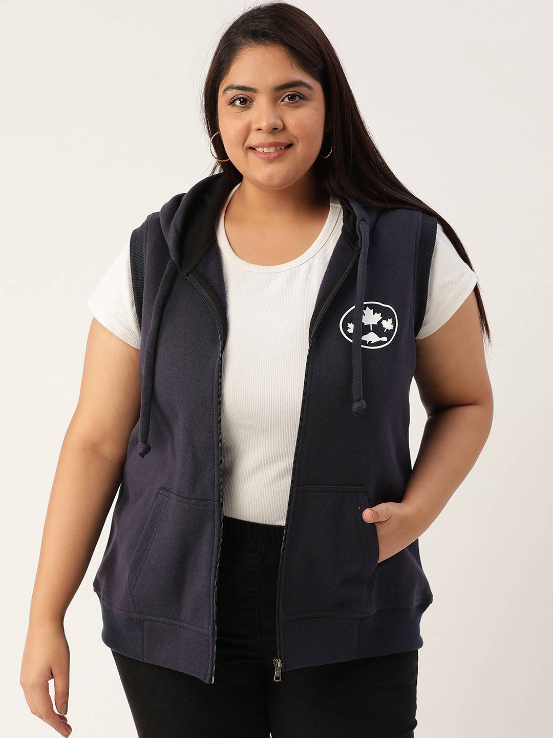 Rute Plus Size Women Navy Blue Hooded Sweatshirt