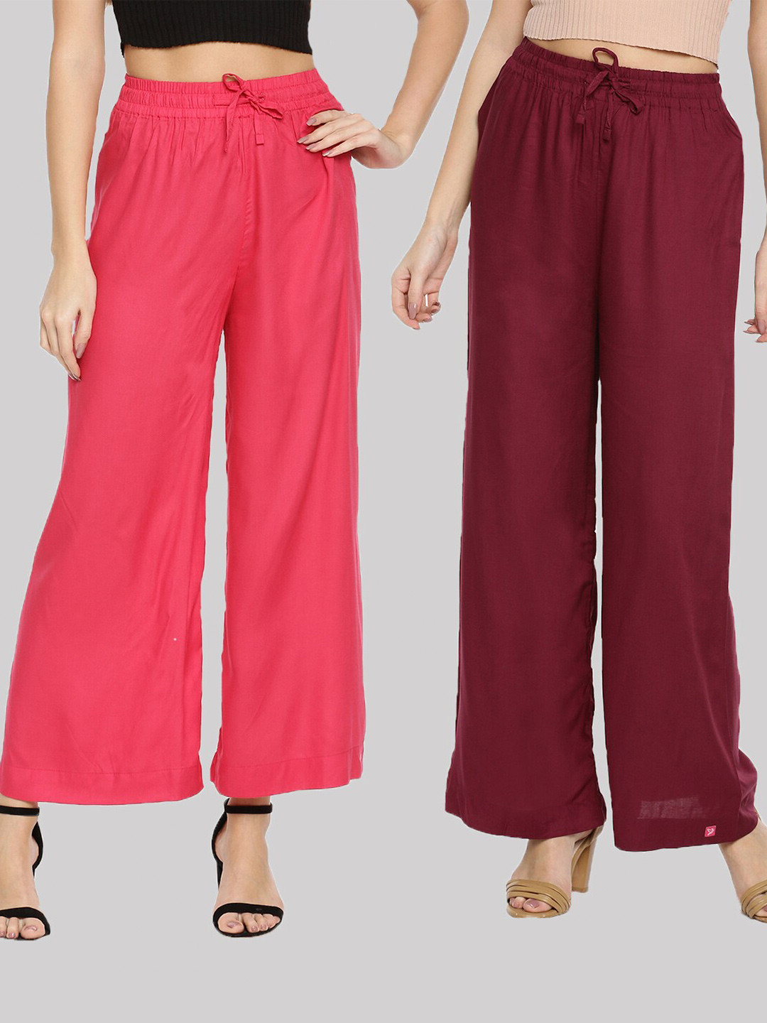 TWIN BIRDS Set-2 Women Pink & Maroon Knitted Palazzos
