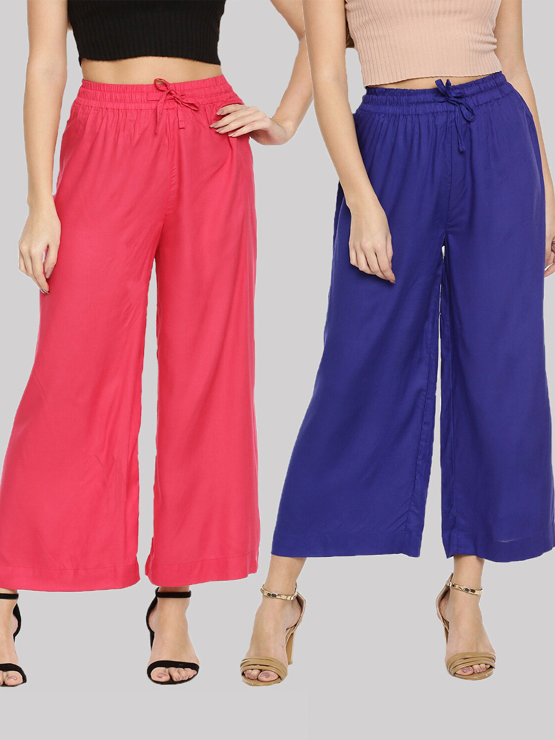 TWIN BIRDS Women Pack of 2 Pink & Blue Wide Leg Palazzos