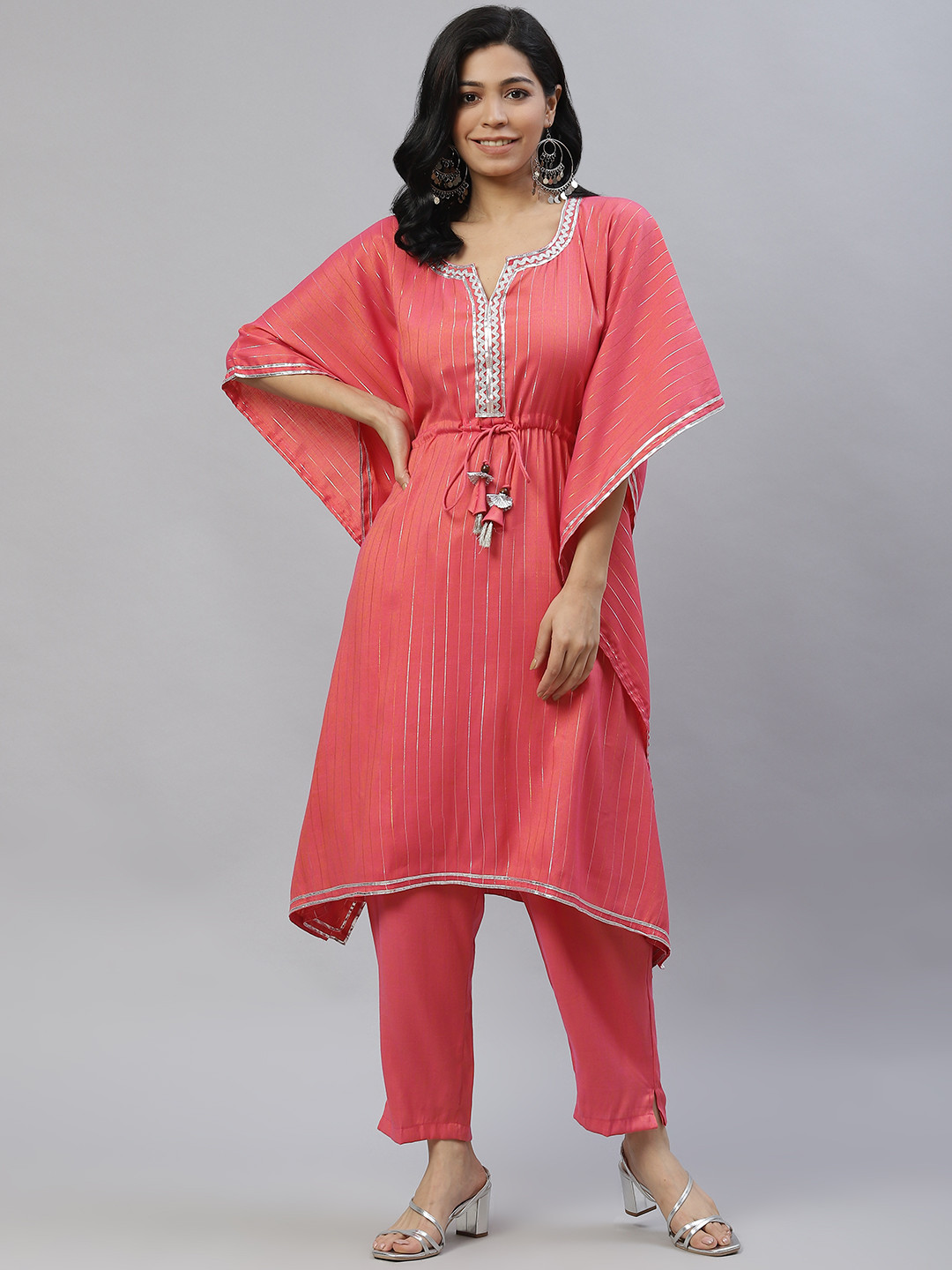 Laado - Pamper Yourself Women Peach-Coloured Striped Empire Kurta with Palazzos