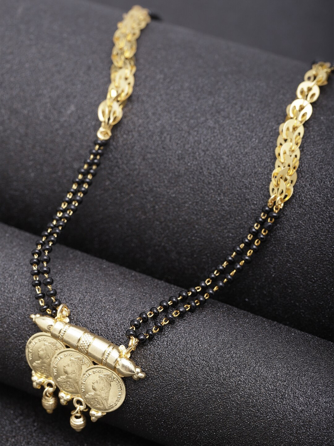 PANASH Gold-Plated & Black Beaded Handcrafted Mangalsutra