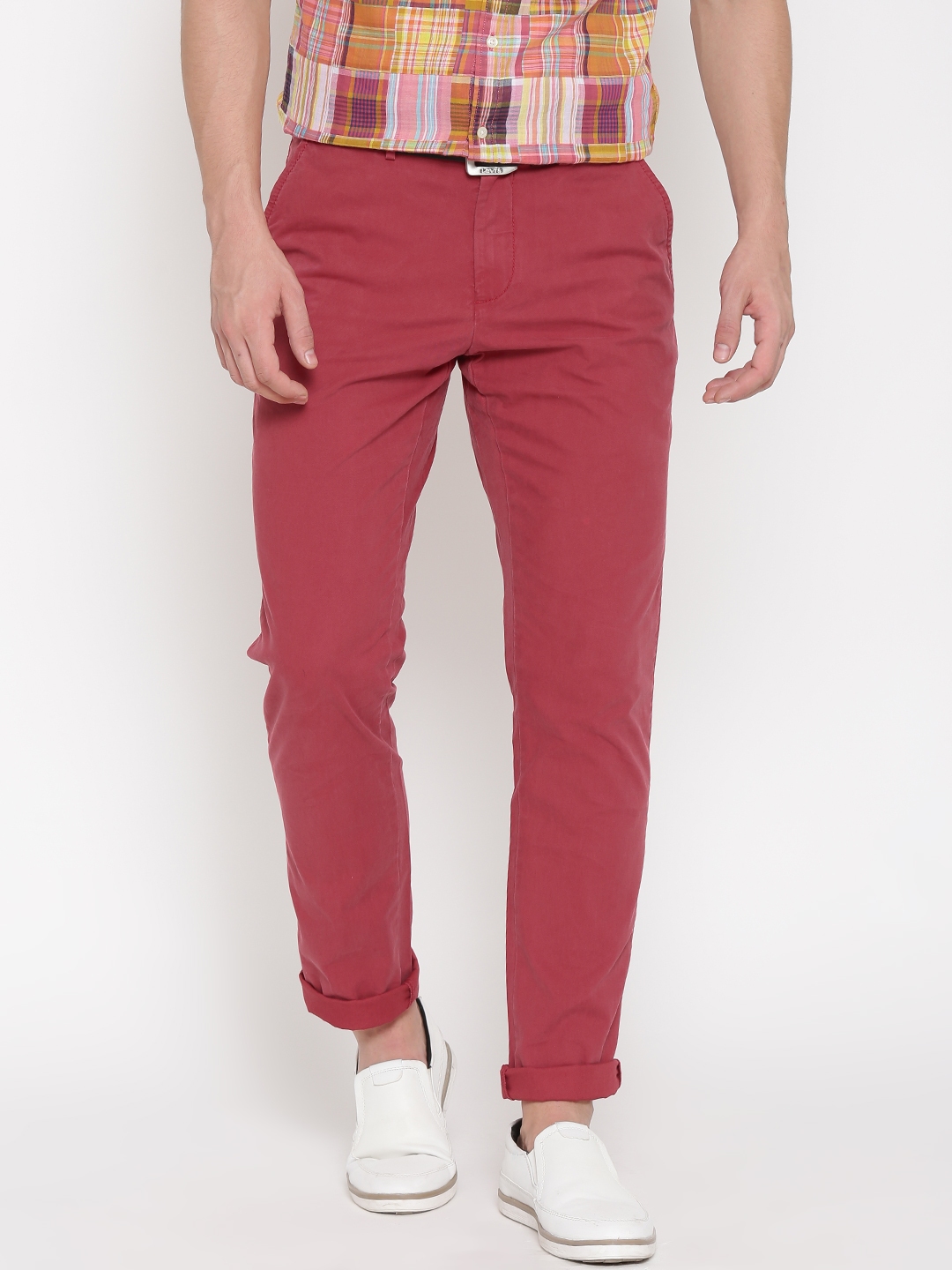Mens Wine Red Cotton Slim Fit Casual Chinos Trousers Stretch  Urbano  Fashion
