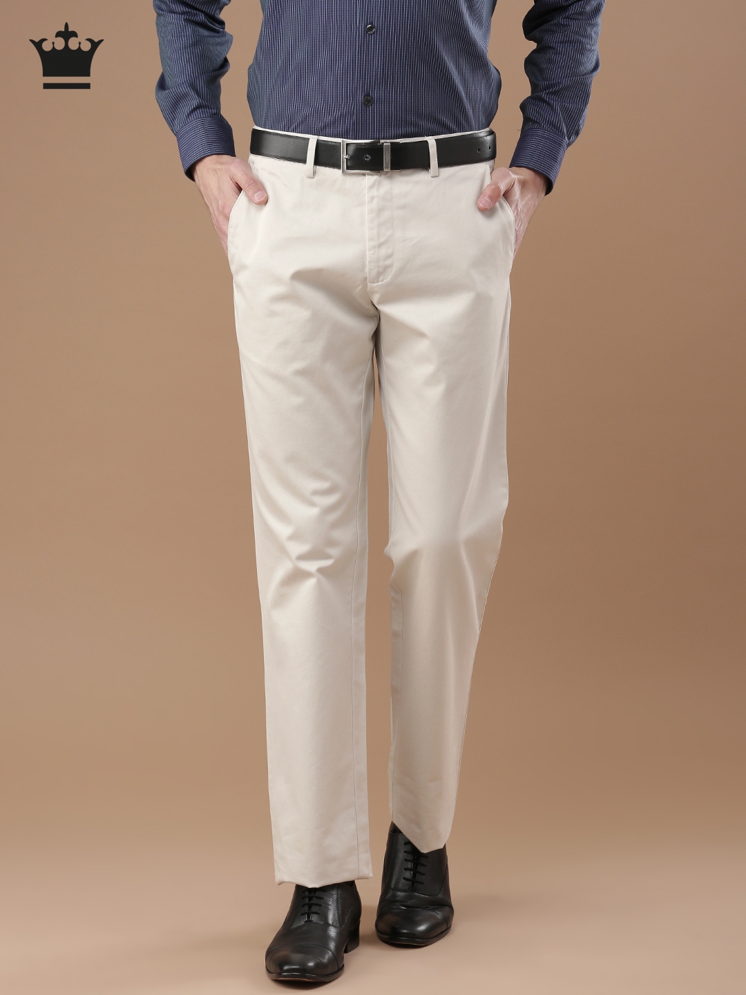 Offcream Color Regular Fit Formal Trousers
