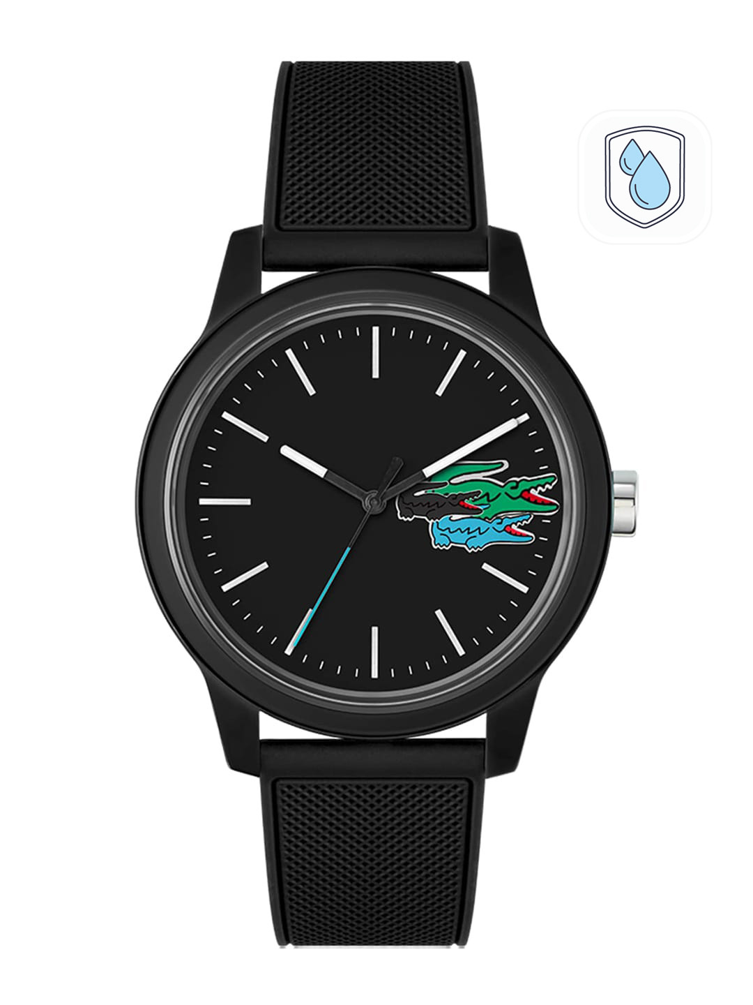 Lacoste Men Black Brass Dial & Black Textured Straps Analogue Watch 2011134