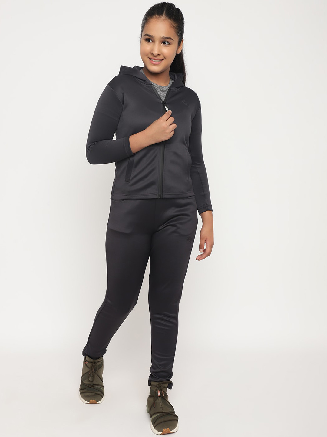 CHIMPRALA Girls Grey Solid Comfort-Fit Tracksuit