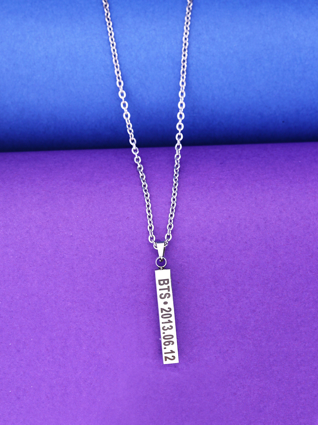 Yellow Chimes Unisex Silver-Toned BTS Pendant With Chain