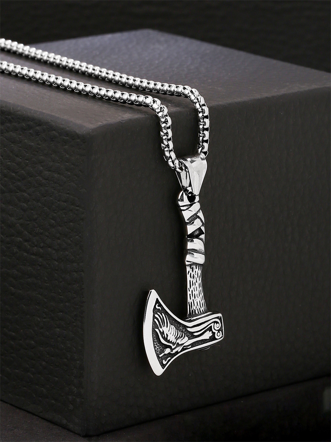 Yellow Chimes Silver-Toned Stainless Steel Axe Pendant With Chain