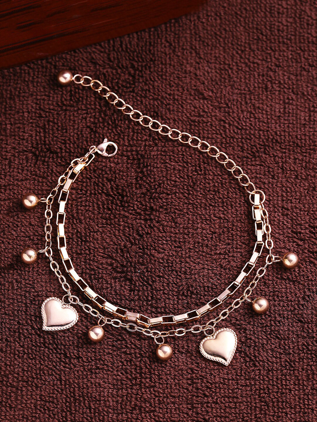 Yellow Chimes Women Rose Gold Plated Stainless Steel Heart Charm Bracelet