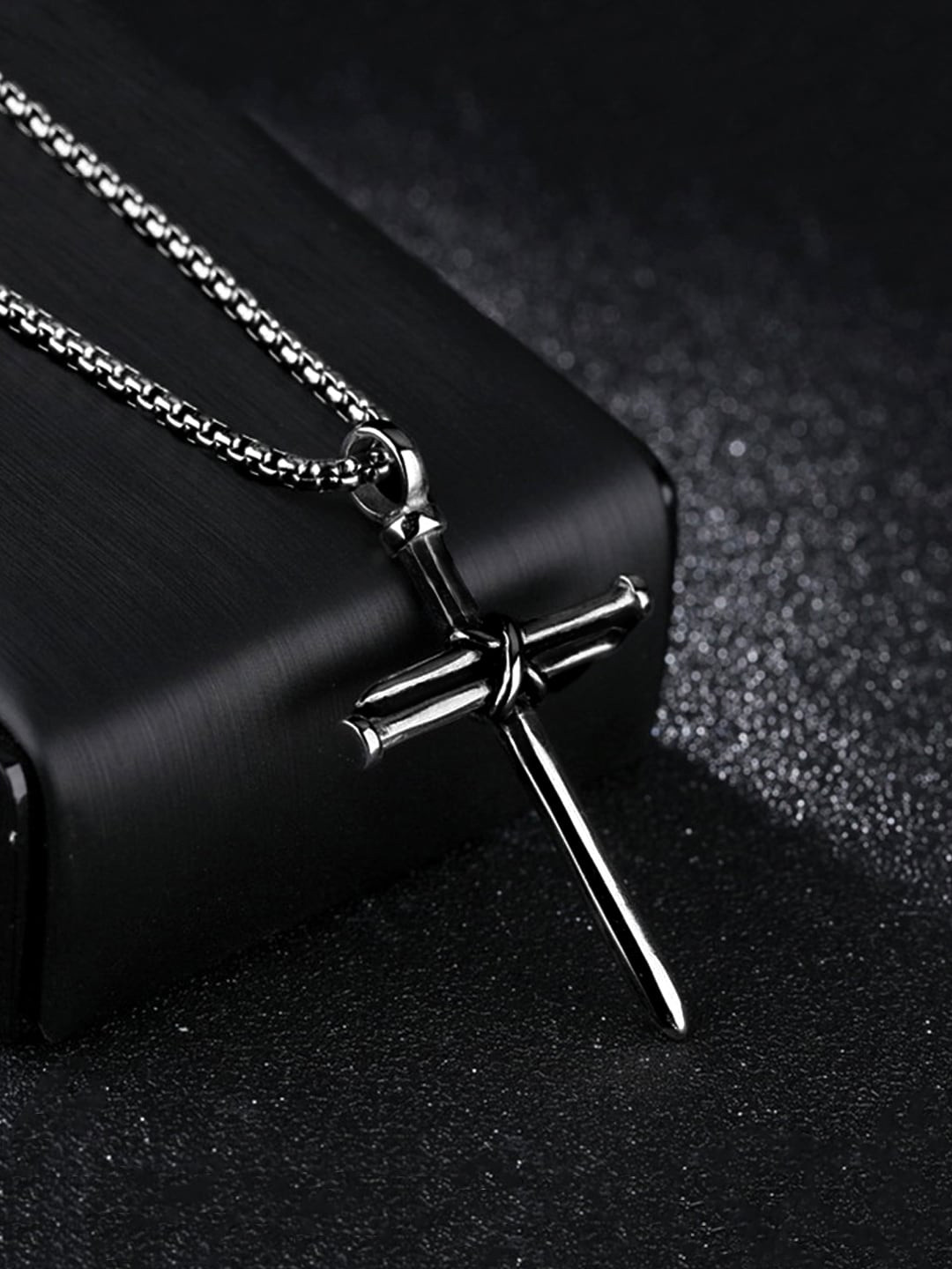 Yellow Chimes Black Holy Cross Stainless Steel Pendant With Chain