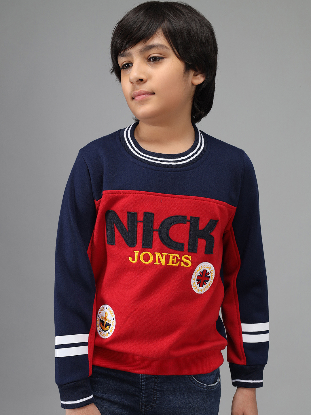 Nick and Jones Boys Red & Navy Blue Applique Detail Sweatshirt