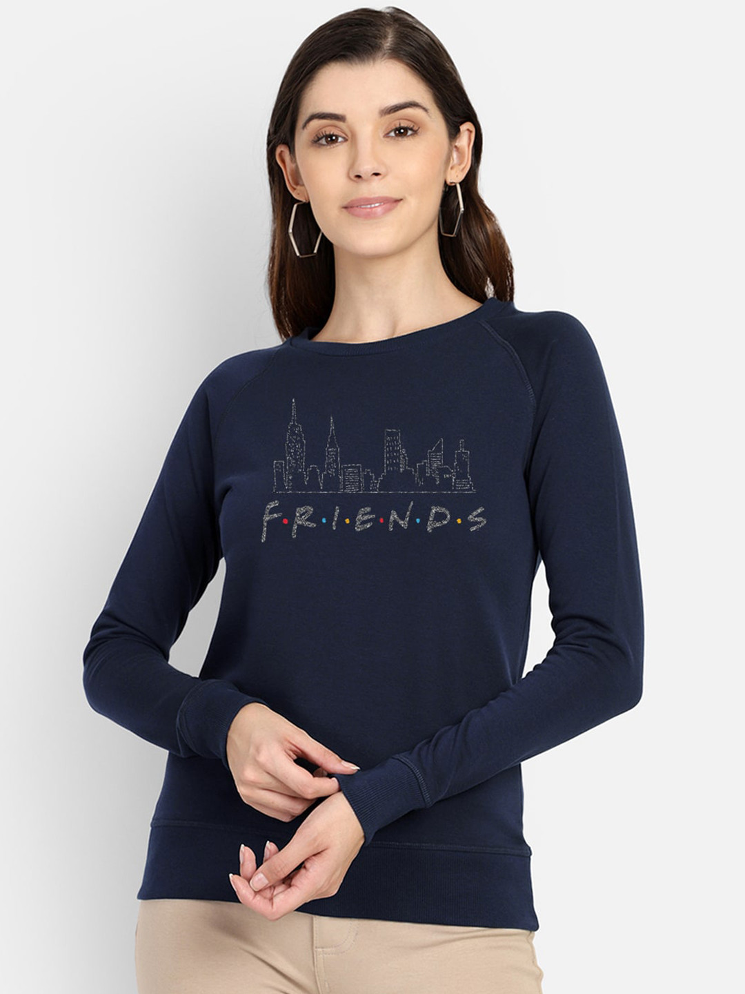 Free Authority Women Navy Blue Friends Printed Sweatshirt