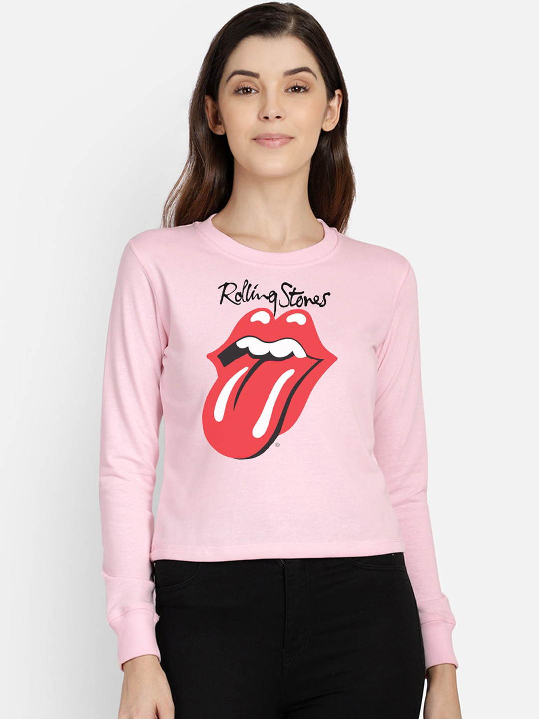 Free Authority Women Pink The Rolling Stone Printed Sweatshirt