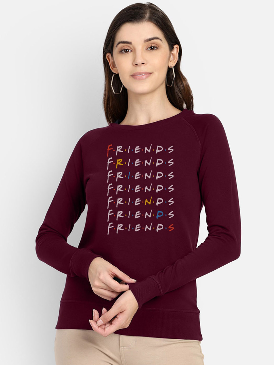 Free Authority Women Maroon & White Friends Printed Sweatshirt