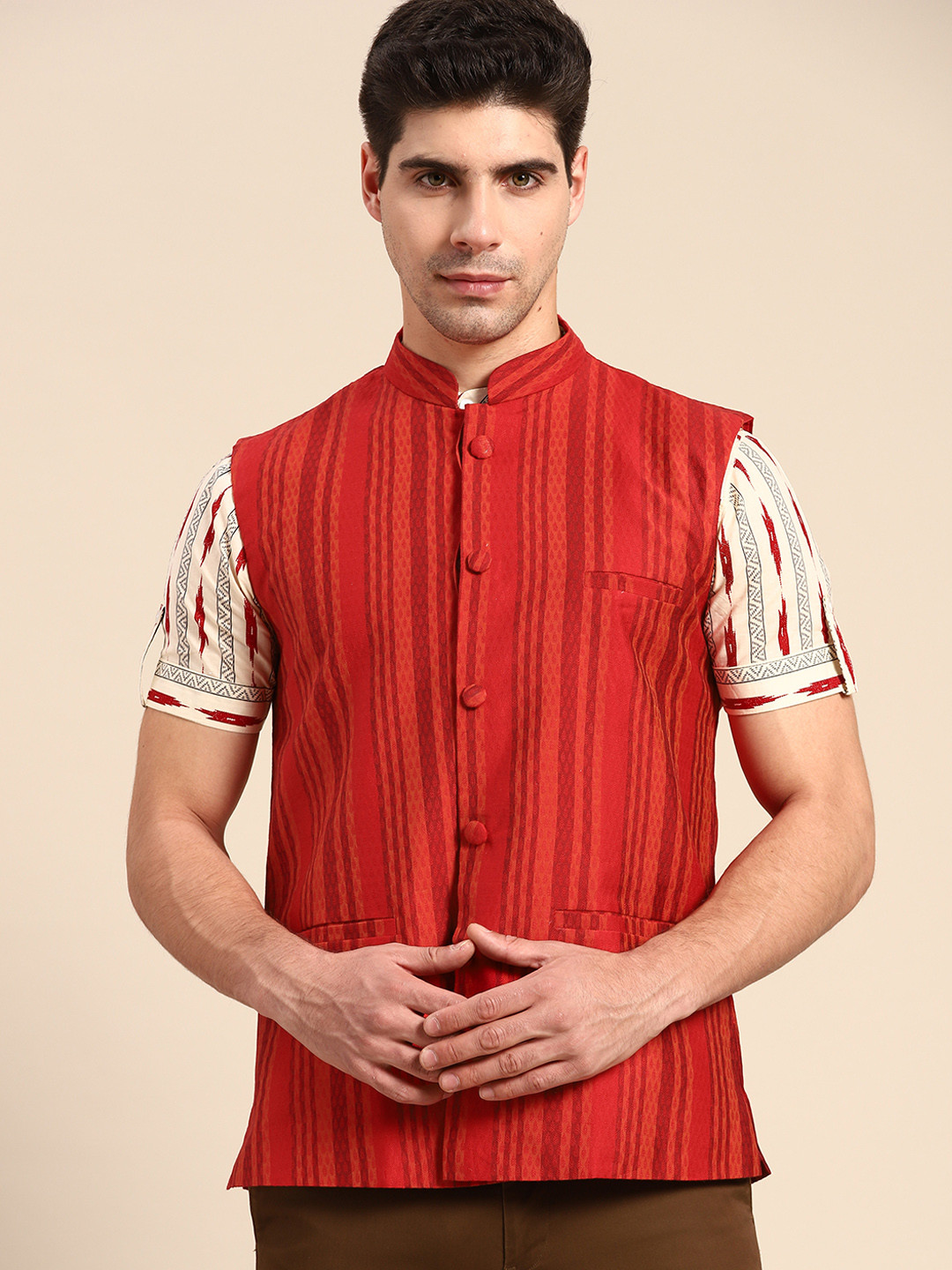 Anouk Men Red Ethnic Nehru Jacket