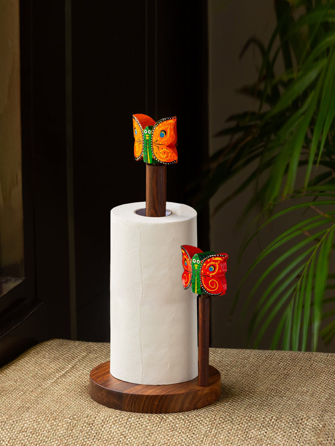 ExclusiveLane Brown Solid Wooden Hand Carved Kitchen Tissue Roll Holder