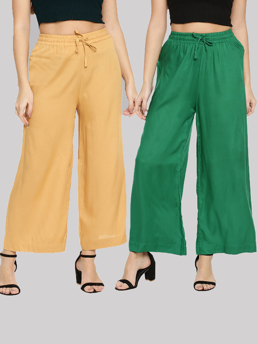 TWIN BIRDS Women Mustard Yellow & Green 2 Palazzos