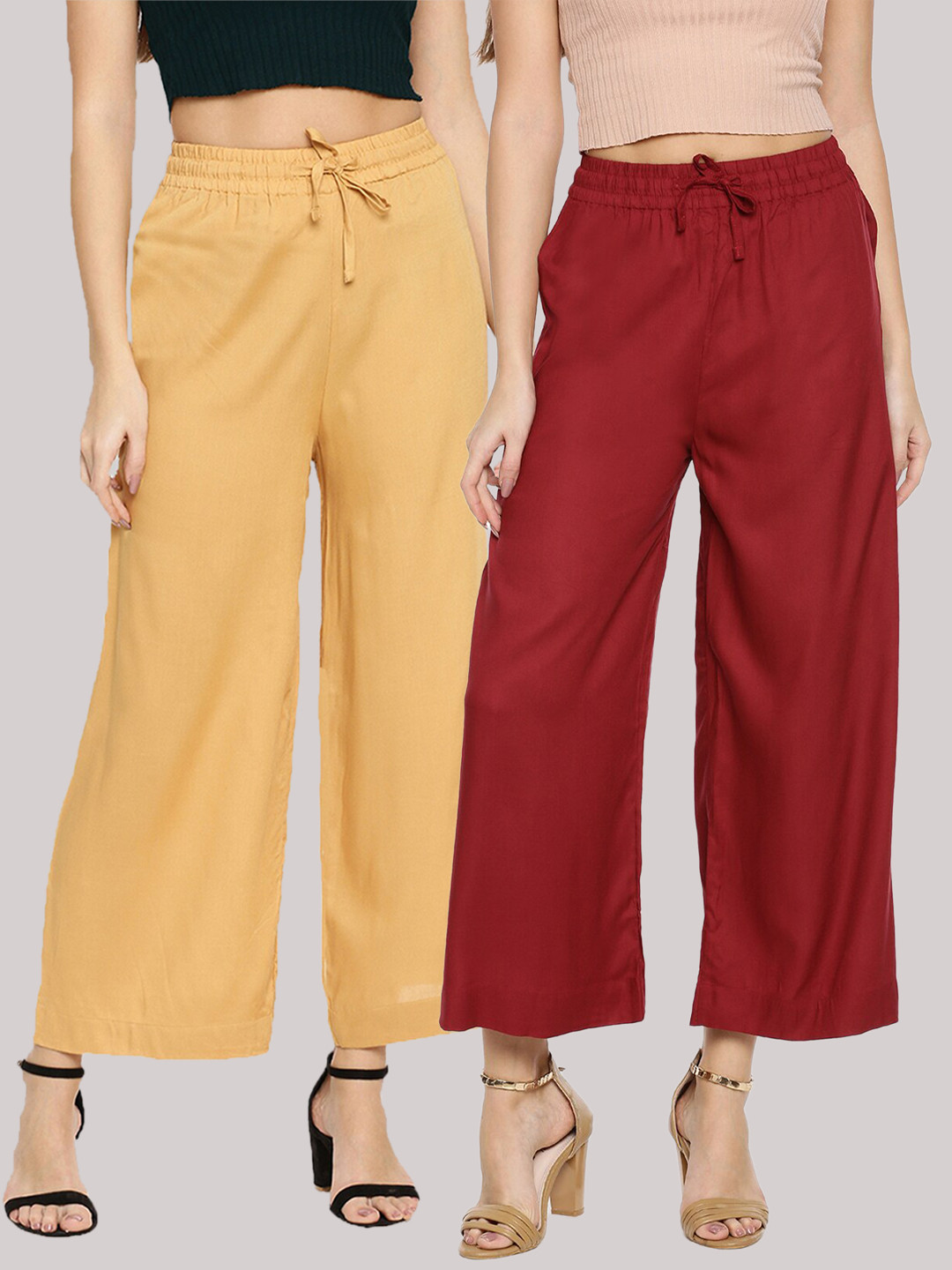 TWIN BIRDS Women Pack Of 2 Beige & Maroon Knitted Palazzos