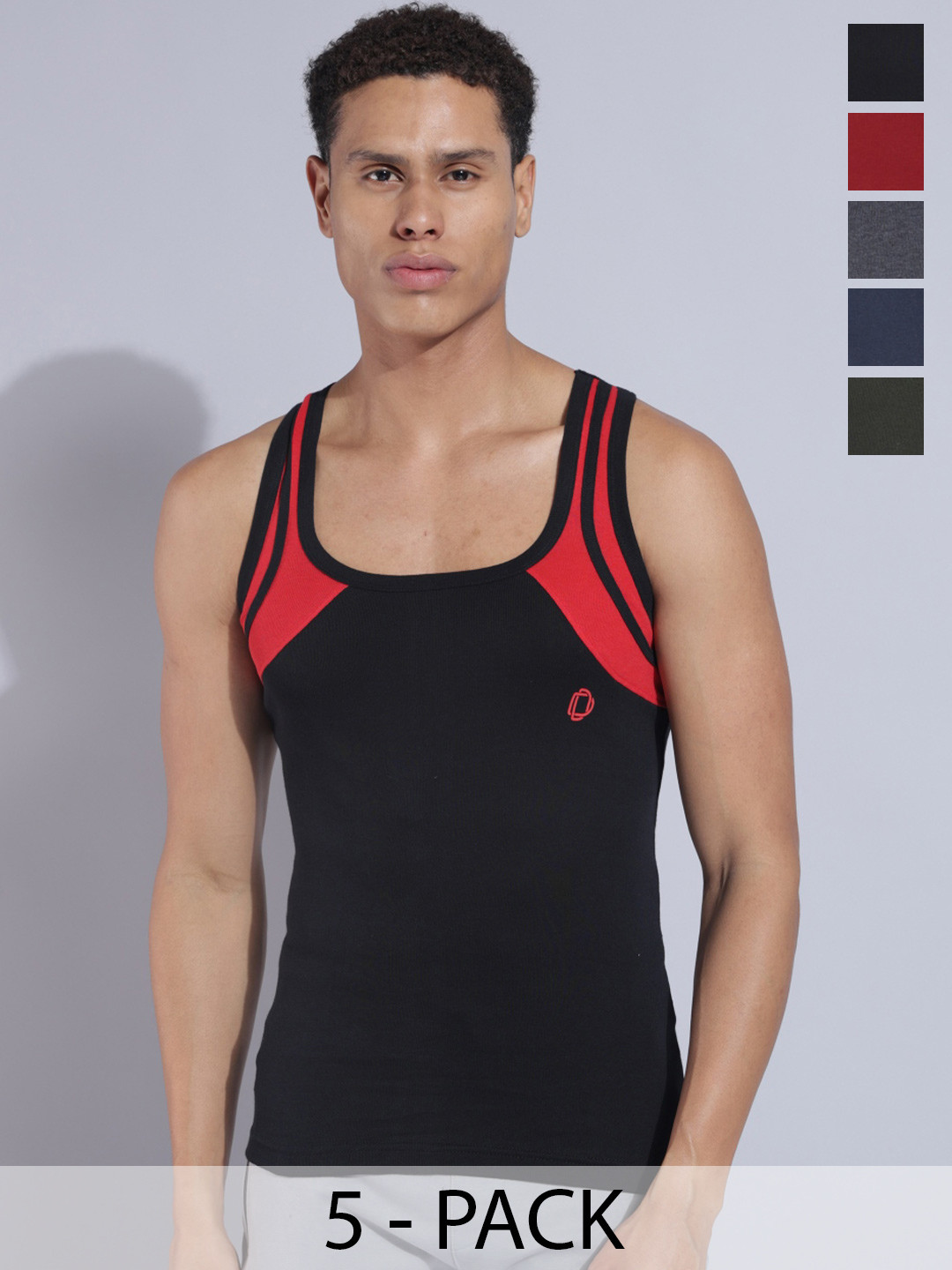 Dollar Bigboss Men Solid Pack of 5 Cotton Racerback Styled Gym Vest