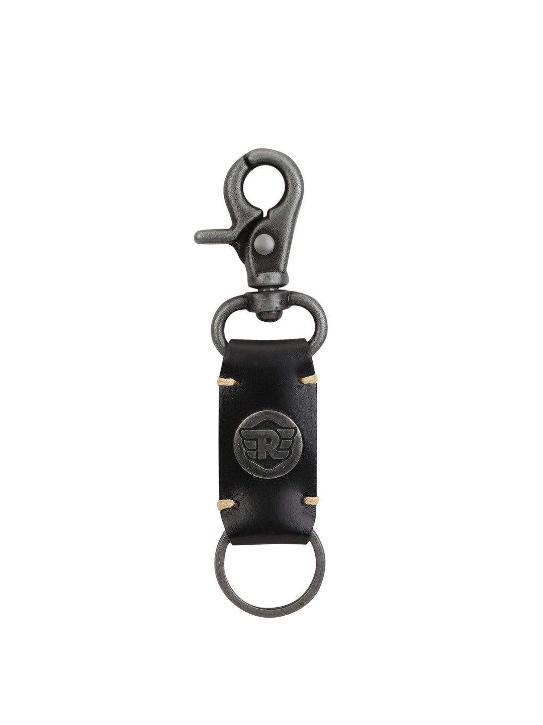 Royal Enfield Black & Grey Royal Enfield Textured Leather Key Chain