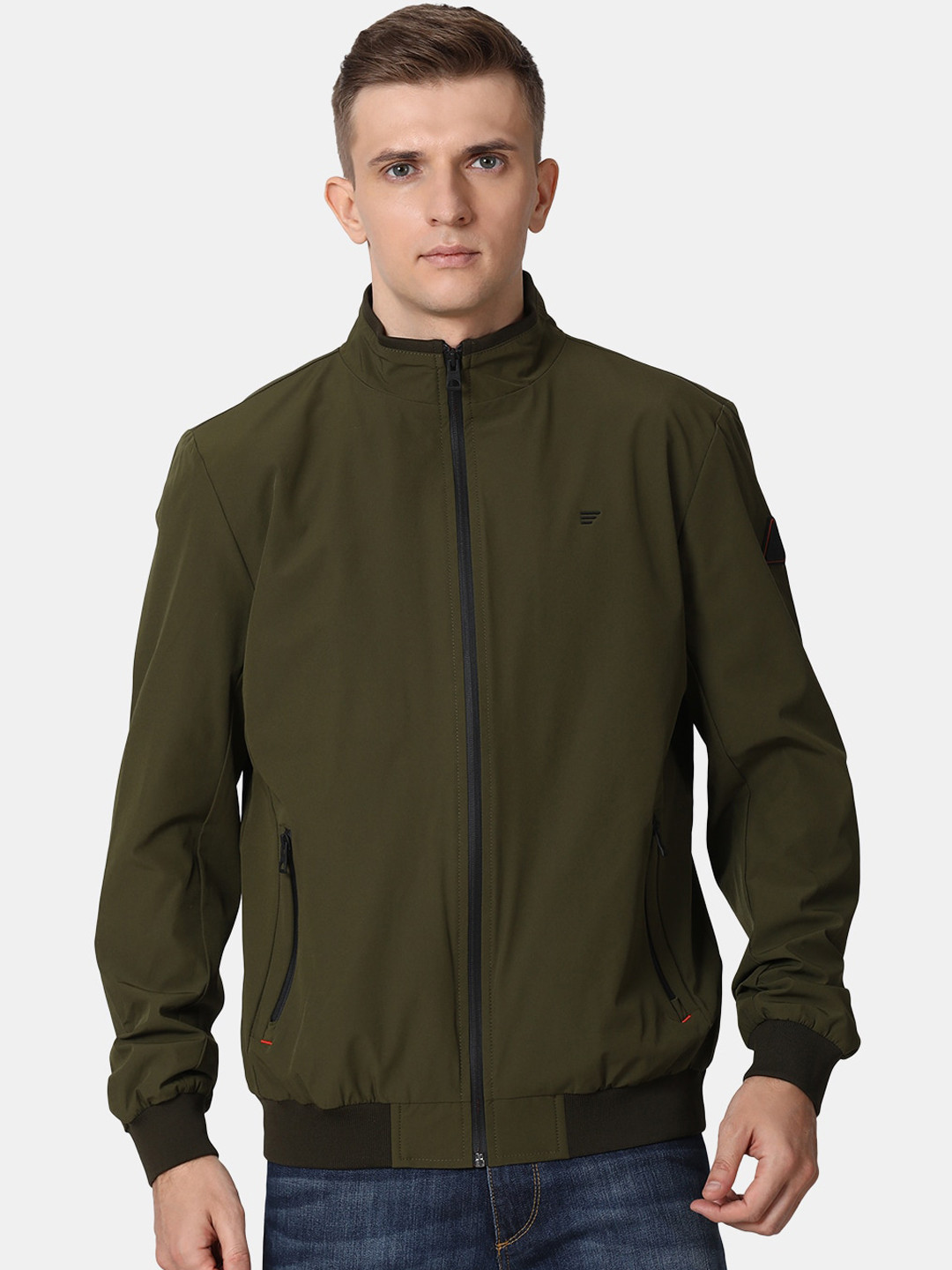 t-base Men Olive Green Lightweight Biker Jacket