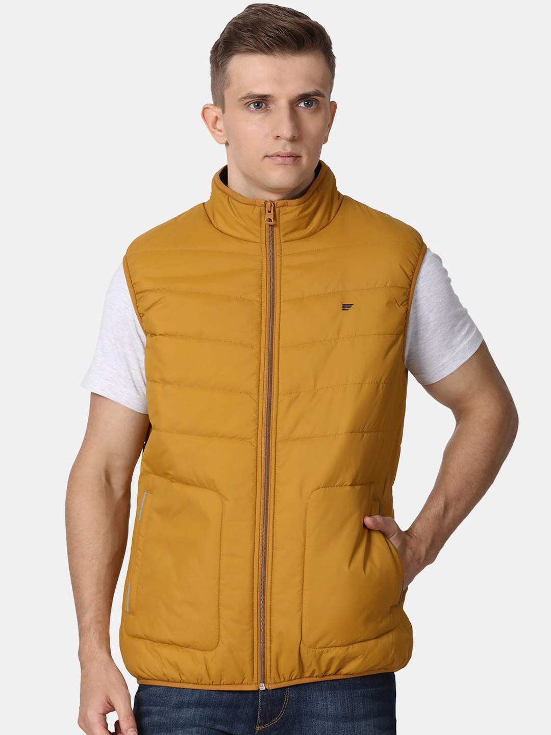 t-base Men Mustard Yellow Lightweight Puffer Jacket
